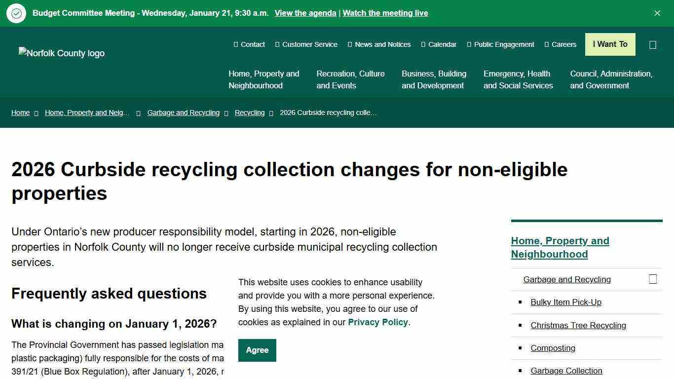 2026 Curbside recycling collection changes for non-eligible properties | Norfolk County