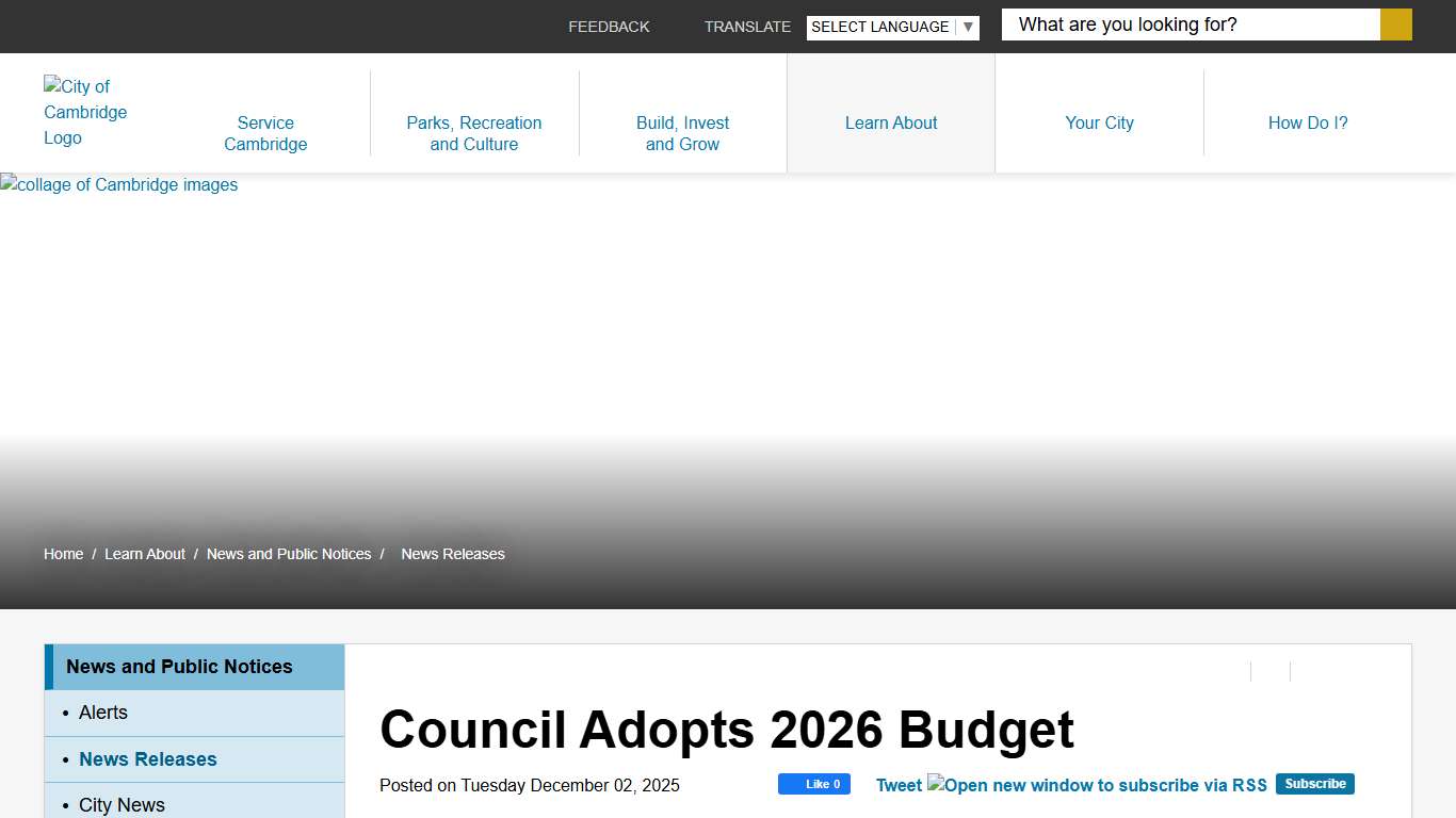 Council Adopts 2026 Budget - City of Cambridge