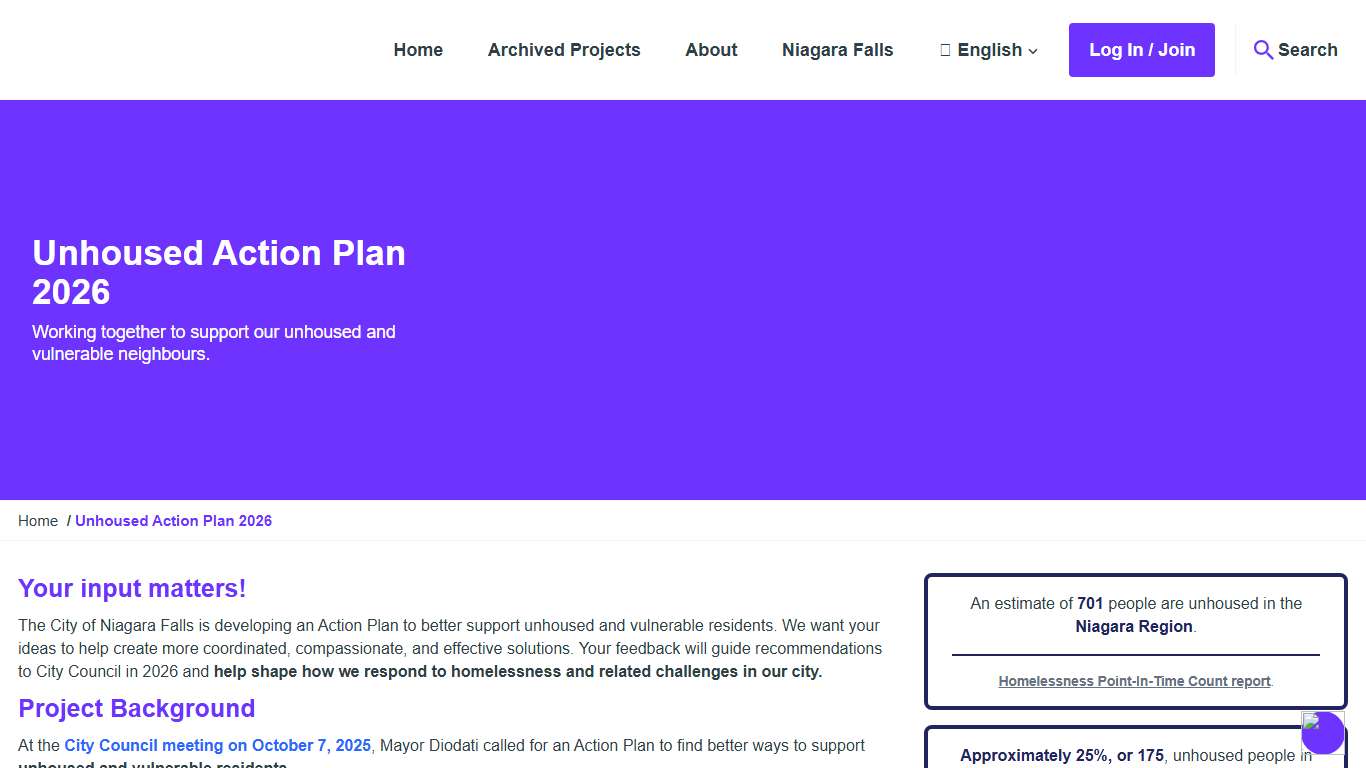 Unhoused Action Plan 2026 | Let’s Talk Niagara Falls