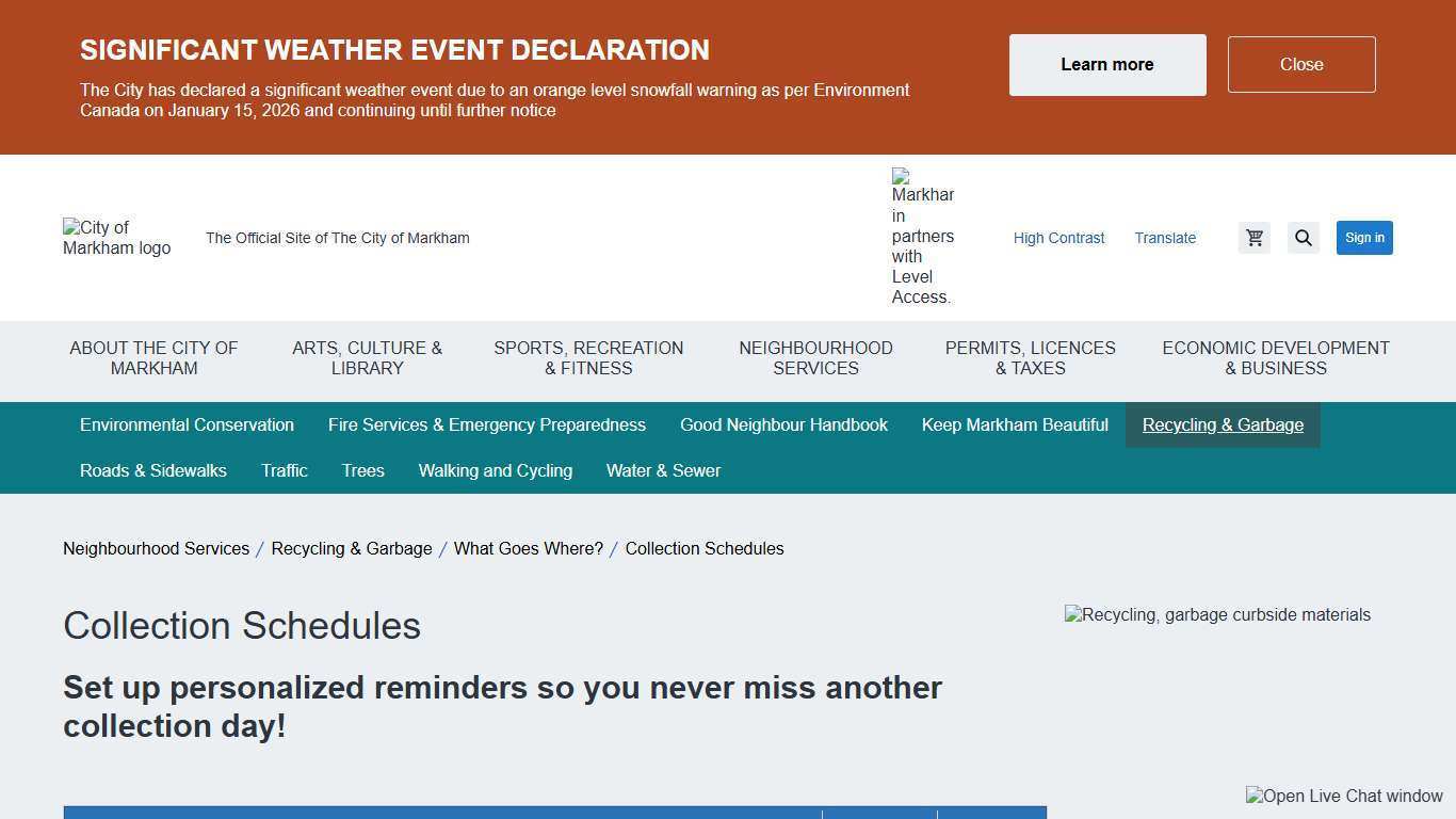 Collection Schedules | City of Markham